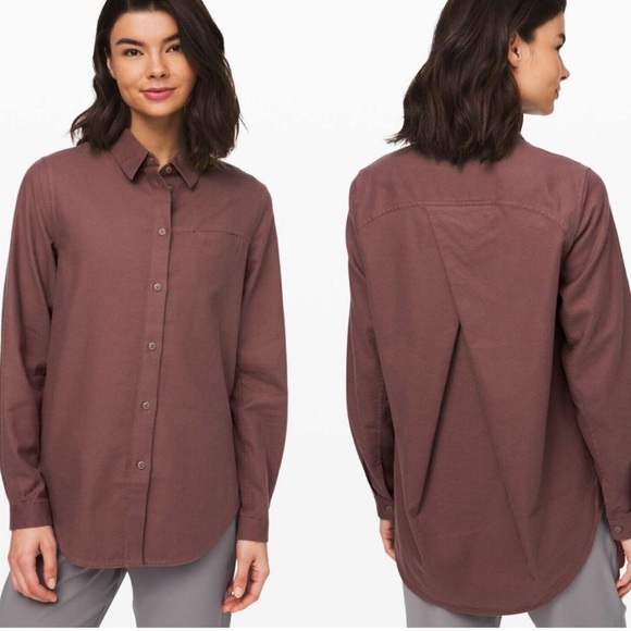 Lululemon Full Day Ahead Cross-back Button Down Top in Antique Bark Size 8 Used - Picture 1 of 7